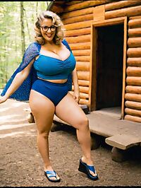 The woman clad in 1950s fashion stands tall near rustic cabin during golden hour